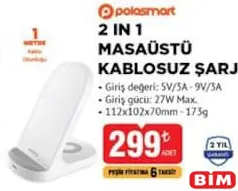 POLOSMART 2 IN 1 MASAÜSTÜ KABLOSUZ ŞARJ
